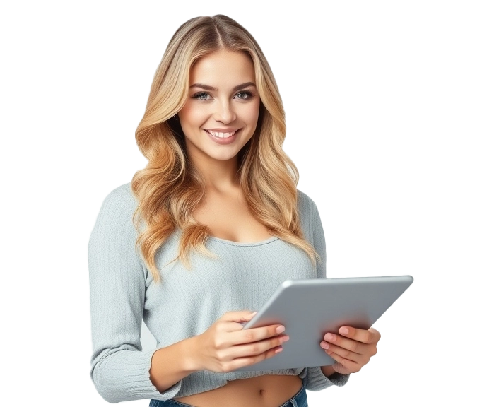 women holding free government tablet with ebt